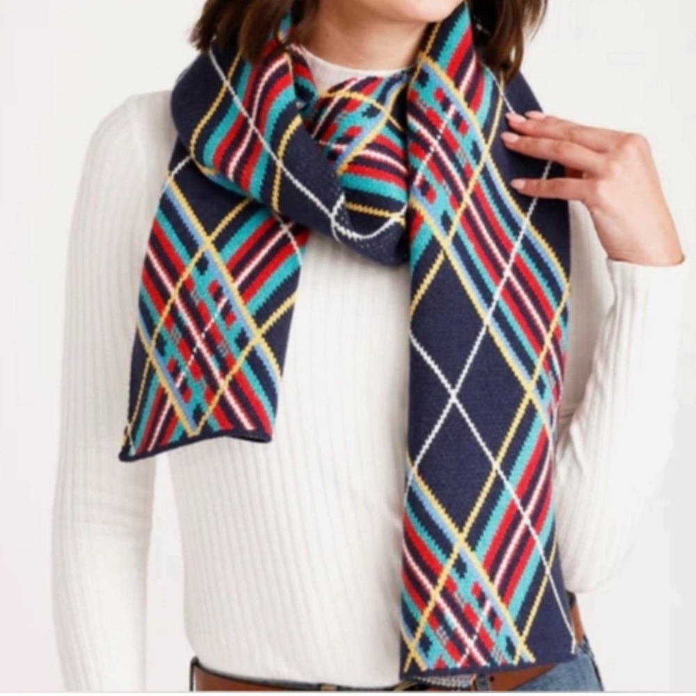 Vera Bradley Blue Multi Tartan Plaid Knit Scarf, NWT